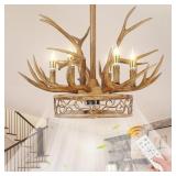 $209 ANTLER CHANDELIER CEILING FAN, 26" RUSTIC FAR