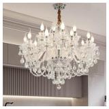 $377 CLEAR CRYSTAL CHANDELIER LIGHTING, DOUBLE LAY