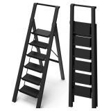 6 STEP LADDER, LIGHTWEIGHT FOLDING STEP STOOL WITH