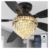 $160 CRYSTAL CEILING FAN FANDELIER WITH LIGHTS-CEI