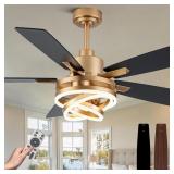 $140 DAWN WHISPER 52" CEILING FAN WITH LIGHT GOLD