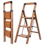 STEP LADDER 3-STEP WOODGRAIN FINISH ALUMINUM FOLDI