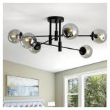 6-LIGHTS GLASS GLOBE SPUTNIK CHANDELIER MODERN FLU