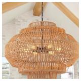 $300 LARGE RATTAN CHANDELIER BOHO PENDANT LIGHT FI