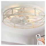 $160 24" CAGED LOW PROFILE CEILING FAN WITH LIGHT,