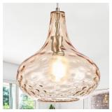 11" AMBER HAMMERED GLASS PENDANT LIGHT   BRUSHED N