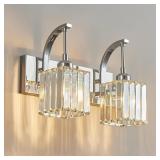 CRYSTAL VANITY LIGHTS 2-LIGHT CHROME WALL LAMP MOD