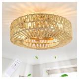 $127 20" RATTAN FANDELIER CEILING FAN WITH LIGHT,