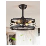 LEDIARY 16.5 INCH BLACK CAGED CEILING FAN WITH LIG