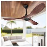 OBABALA 52 INCH CEILING FAN WITHOUT LIGHTS, WALNUT
