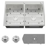 $205 STAINLESS STEEL 50/50 DOUBLE BOWL 33X22X9 INC