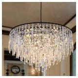 $260 WELLMET BLACK CRYSTAL CHANDELIER 24IN, FARMHO