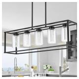 $220 LED 5 LIGHT CHANDELIERS BLACK WITH CLEAR GLAS
