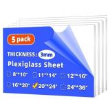 (5 PACK) 20" X 24" PLEXIGLASS SHEETS 1/8 INCH THIC