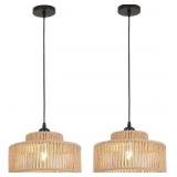 2 PACK RATTAN PENDANT LIGHT,11 INCH BOHO KITCHEN I