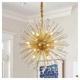 $210 16-LIGHT GOLD SPUTNIK CHANDELIERS, 31" STARBU