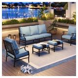 $849 BLACK 5-PIECE MESHED 7-SEAT METAL OUTDOOR PAT