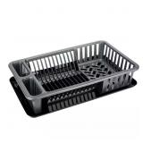 LARGE DISH RACK WITH TRAY IN SILVER