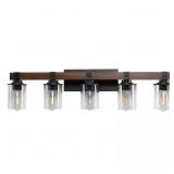 FARMHOUSE 34.6 IN. 5-LIGHT WALNUT AND BLACK BATHRO