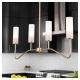 32 IN. MODERN CHANDELIER 4-LIGHT BRASS GOLD TRANSI