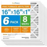 LOTFANCY 16X16X1 AIR FILTER MERV 8 6-PACK, ACTUAL