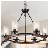 $195 28-INCH WAGON WHEEL CHANDELIER, 6-LIGHT FARMH