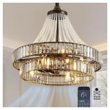 $260 24" MODERN CRYSTAL CAGED FANDELIER, SMART CHA