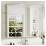 $370 TOKESHIMI 40 X 32 BATHROOM MIRROR CABINET, AS
