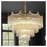 $400 31.8" LARGE MODERN GLASS GOLD CHANDELIER LIGH