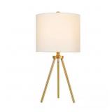 QUINBY 22 IN. GOLD TRIPOD TABLE LAMP WITH WHITE FA