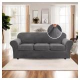GRAY 4-PIECE THICK VELVET SOFA COVERS, HIGH STRETC