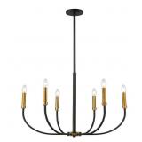 $423 6-LIGHT MATTE BLACK AND OLDE BRASS CHANDELIER