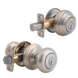 KWIKSET SMARTKEY JUNO SATIN NICKEL DEADBOLT AND EN