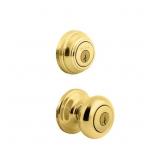 JUNO POLISHED BRASS EXTERIOR ENTRY DOOR KNOB AND S