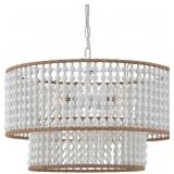 $165 DIA 22 INCH BOHO WOOD BEAD CHANDELIER FARMHOU