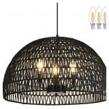 $200 24" BLACK WOVEN PENDANT LIGHT BOHO CHANDELIER