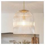 $223 RIBBED GLASS PENDANT LIGHT FIXTURE - CLEAR VI