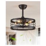 LEDIARY 16.5 INCH BLACK CAGED CEILING FAN WITH LIG