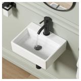 WALL MOUNTED BATHROOM VESSEL SINK, QISHKA 15" X 12