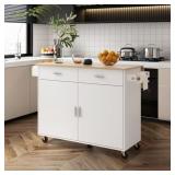 $234 WHITE WOOD 49.6 IN. W KITCHEN ISLAND DINING B