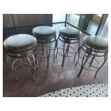 1 LOT: (4) SWIVEL BAR STOOLS, GREEN CUSHIONS/ META