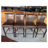 1 LOT: (4) WOOD FRAME BAR CHAIRS, BROWN CUSHIONS