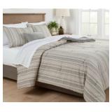 7PC REVERSIBLE PRINTED STRIPE COMFORTER BEDDING SE