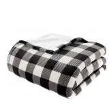 1 LOT OF (2) PLUSH BLACK BUFFALO CHECK SHERPA THRO