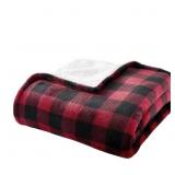 1 LOT OF (2) PLUSH RED BUFFALO CHECK SHERPA THROW