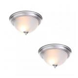 13 IN. 2-LIGHT BRUSHED NICKEL FLUSH MOUNT WITH FRO