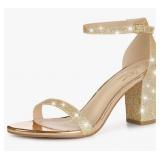 PERPHY GLITTER ANKLE STRAP CHUNKY HIGH HEELS SANDA