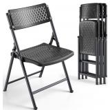 BLACK FOLDING CHAIRS 4-PACK, BREATHABLE PLASTIC FO