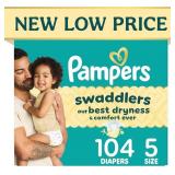 PAMPERS SWADDLERS DIAPERS, SIZE 5 (20-37 LBS), 104