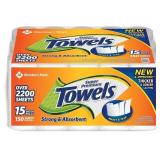 2 PACK SUPER PREMIUM PAPER TOWELS (15 ROLLS, 150 S